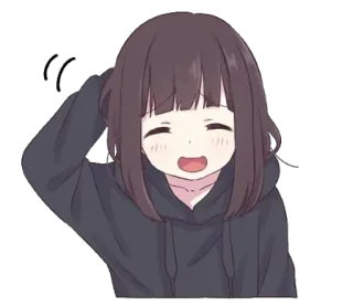 😅 animé, dessin animé, fille, souriante, sweat à capuche, mignon telegram sticker