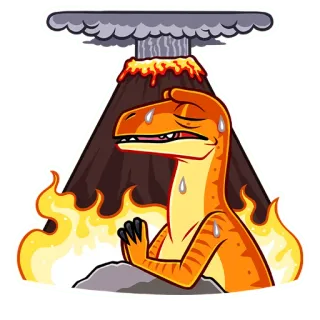 😬 dinosaurio, volcán, fuego, desastre, dibujos animados, pegatina telegram sticker