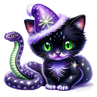 🐱 แมว, ลูกแมว, งู, น่ารัก, สัตว์, แฟนตาซี, สติกเกอร์, คาวาอิ whatsapp sticker