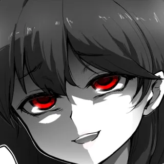 😄 Anime, Manga, Chica, Ojos rojos, Blanco y negro telegram sticker