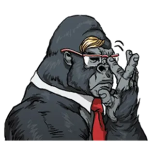 🤓 gorilla, ape, business, suit, glasses, red tie, cartoon whatsapp sticker