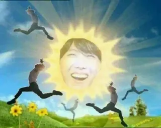🌟 sun, jumping, happy, sky, landscape, flowers telegram sticker