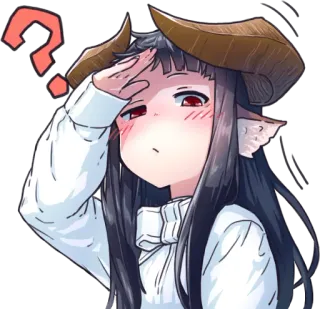 🤨 アニメ, 女の子, 角, はてなマーク, 困惑 telegram sticker