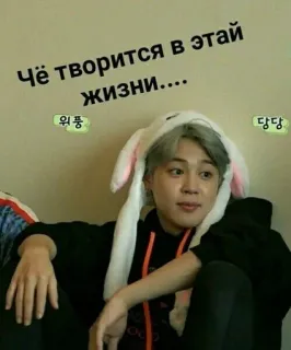 🌟 Jimin Чё творится в этай жизни..... kpop, meme, russian, bunny, jimin, bts telegram sticker