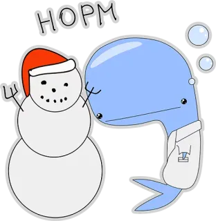 👍 HOPM Bałwan, Wieloryb, Kreskówka, Uroczy, Zima, Śnieg telegram sticker