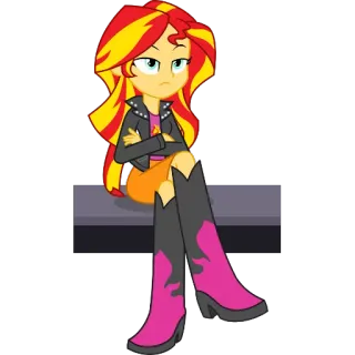 😑 Sunset Shimmer My Little Pony: Equestria Girls sunset shimmer, my little pony, equestria girls, tokoh kartun, animasi, duduk telegram sticker