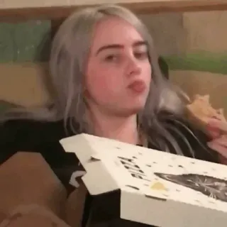 🌊 Billie Eilish Billie Eilish, piosenkarka, celebrytka, jedzenie, pizza telegram sticker