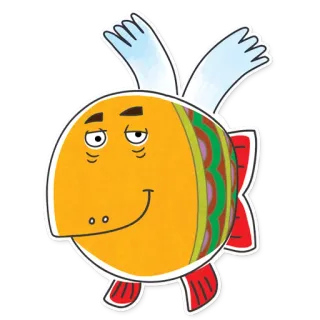 😎 peixe, desenho animado, animal, caprichoso, laranja, olhos, sorriso, ilustração telegram sticker