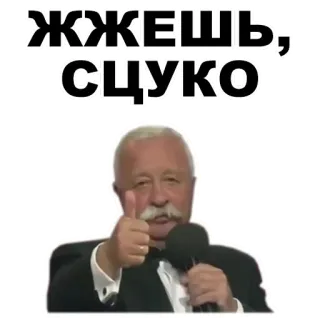 👋 ЖЖЕШЬ, СЦУКО man, mustache, thumbs up, insult, Russian telegram sticker