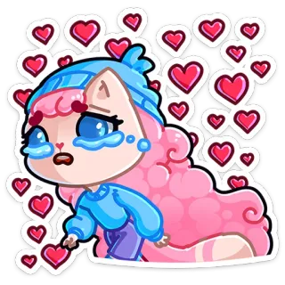 😍 gato, lindo, rosa, corazones, kawaii, llorando telegram sticker