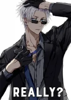 🤔 REALLY? Anime, Brille, Anzug, Frage, Ausdruck whatsapp sticker