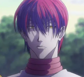 😒 Hisoka Hunter x Hunter anime, pelo rojo, villano, amenazante, serio whatsapp sticker