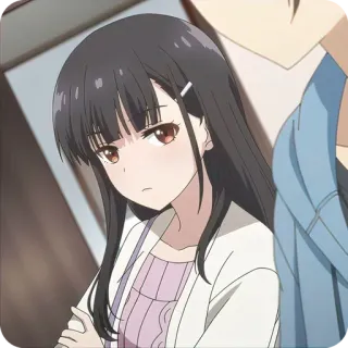 😒 动漫女孩, 卡通, 棕发, 可爱, 嘟嘴, 角色, 插画 telegram sticker