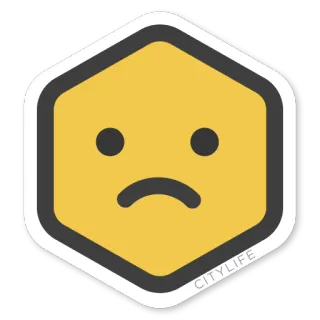 ☹ CITYLIFE 絵文字, 悲しい, 黄色, 六角形, ステッカー, 都会 whatsapp sticker
