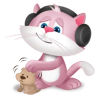 ☺️ gatto, cuffie, cartone animato, rosa, animale, carino, animale domestico telegram sticker