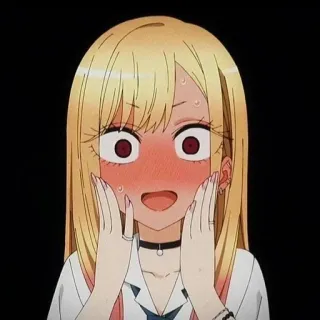 😳 anime, ragazza, capelli biondi, imbarazzata, arrossire, cartone animato telegram sticker
