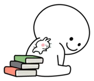 😴 fofo, minimalista, coelho, livros, leitura, kawaii telegram sticker