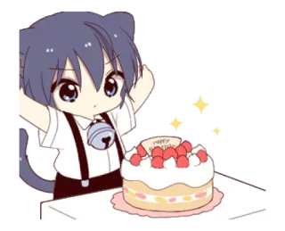 🐱 Happy Birthday день рождения, торт, кот, чиби, аниме, милый whatsapp sticker