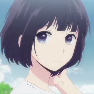 🎐 Anime, Mädchen, Kurze Haare, Lila Augen, Cartoon telegram sticker