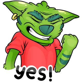 👍 漫画, 緑, モンスター, 生き物, 成功, 勝利, 勝利 telegram sticker