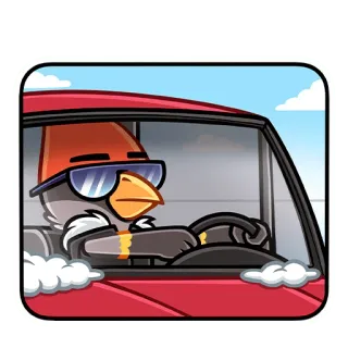 🚘 Vogel, Auto, Fahren, Sonnenbrille, Cartoon telegram sticker