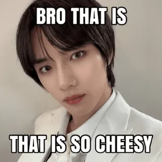 🧀 BRO THAT IS
THAT IS SO CHEESY meme, cheesy, funny, kpop, bro telegram sticker