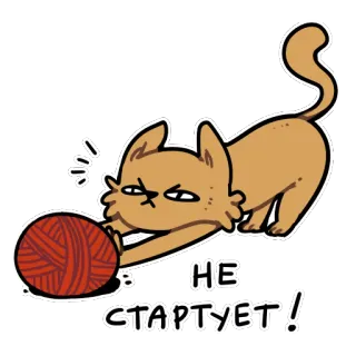 😤 НЕ СТАРТУЕТ! chat, balle, laine, autocollant, animal, drôle, joueur, échec telegram sticker