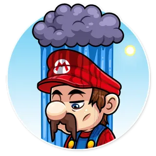 ☹️ Mario Mario, video game, triste, chuva, nuvem, desenho animado telegram sticker