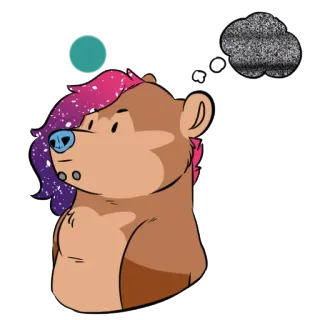 😐 urso, desenho animado, animal, cabelo galáxia, pensando telegram sticker