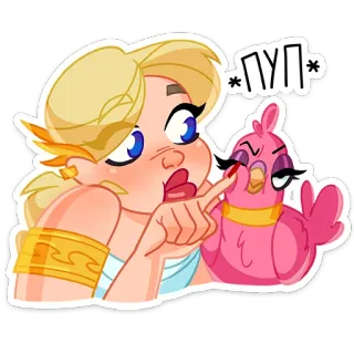 👉 IYI cartoon, emoji, sticker, blond, bird, angry telegram sticker