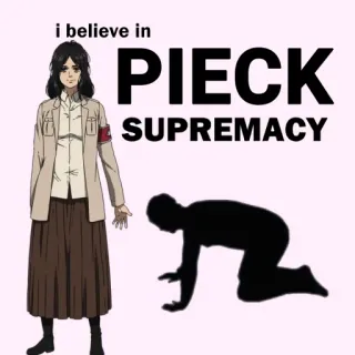 🙇 Pieck Attack on Titan i believe in PIECK SUPREMACY Аниме, Атака титанов, Пик Фи́нгер, Превосходство, Мем telegram sticker