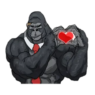 ❤ gorilla, suit, heart, ape, animal, cartoon whatsapp sticker