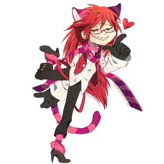 ❤ Grell Sutcliff Black Butler Anime, rote Haare, Katzenohren, Charakter, Sensemann, Kawaii telegram sticker