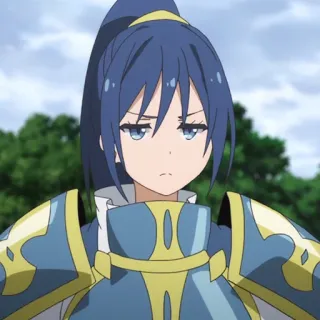 🗡 Anime, Wanita, Karakter, Baju Zirah, Rambut Biru, Kuncir Kuda telegram sticker