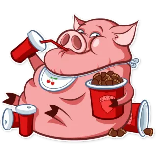 🍔 schwein, cartoon, trinken, limo, tasse, tier telegram sticker
