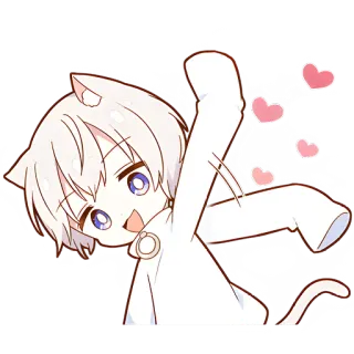 👋 Katze, Anime, Kawaii, Süß, Herzen, Cartoon whatsapp sticker