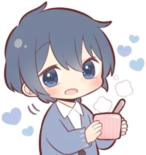 ☕ Чиби, Милый, Аниме, Парень, Каваий, Сердечки, Мультфильм telegram sticker