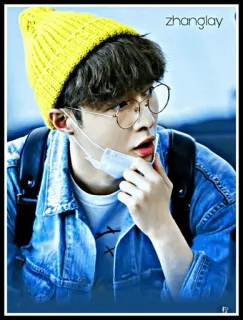 ➰ zhanglay homme, lunettes, chapeau, portrait, kpop, zhang yixing telegram sticker