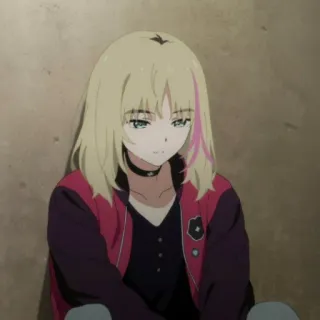 🍒 Anime, ragazza, capelli biondi, giacca, collare, carina telegram sticker