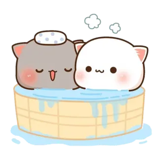 💈 süß, kawaii, Pfirsich Katze, Bad, entspannend, Cartoon telegram sticker