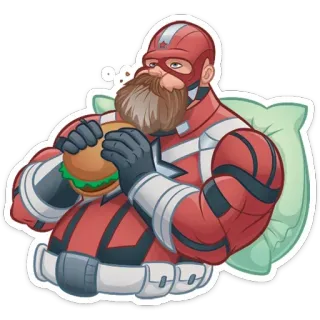 🍔 Red Guardian Red Guardian, Marvel, Superhéroe, Hamburguesa, Comiendo, Dibujos animados telegram sticker