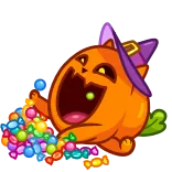 🍬 chat, halloween, citrouille, bonbon, sorcière, mignon, autocollant, fête telegram sticker