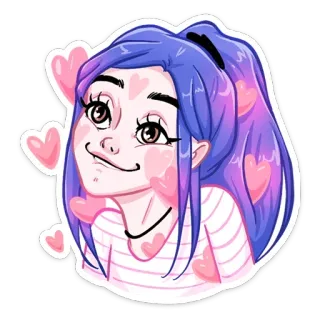 ❤️ Cartoon, Mädchen, Herzen, Süß, Aufkleber, Illustration telegram sticker