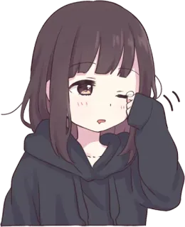 😴 chica anime, cansada, linda, sudadera con capucha, dibujos animados, chibi telegram sticker