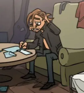 😔 hombre, escribiendo, escritorio, dibujo animado whatsapp sticker