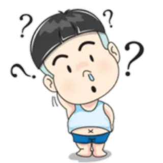 ❓ bingung, pertanyaan, kartun, stiker, berpikir, anak laki-laki whatsapp sticker