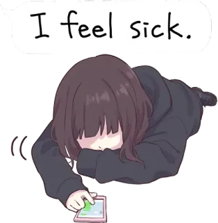😐 I feel sick. enfermo, anime, triste, dibujo animado, chica, sentimiento, mal telegram sticker