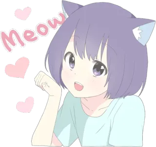 😺 Meow Anime, Kat, Meisje, Leuk, Miauw, Kawaii telegram sticker