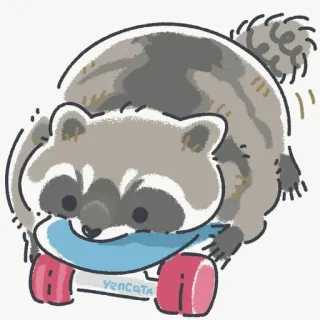 🛹 raccoon, animal, skateboarding, cute, cartoon telegram sticker