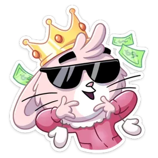 😎 thỏ, tiền, vương miện, kính râm, phim hoạt hình, giàu có, phú quý telegram sticker